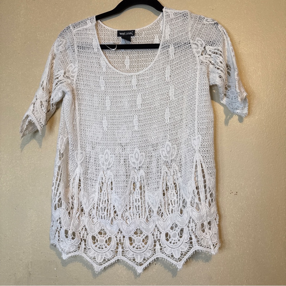 Wet Seal Ivory Crochet Lace knit top